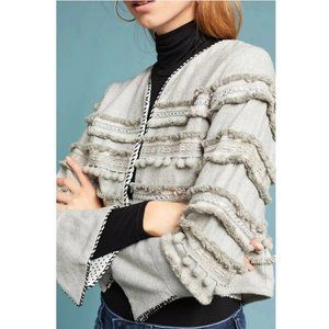 Harlyn Anthropologie Cropped Open Front Jacket Medium Annapolis Pom Pom NWT